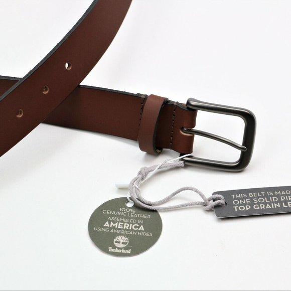 Timberland Size 38 Men's Classic Leather Belt Made in USA Brown New - Picture 4 of 9